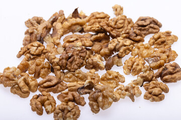 Shelled Walnuts Pile Top View Isolated On White Background