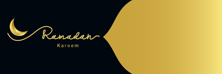 ramadan kareem typography with moon in gold color. suitable social media islamic event background. 