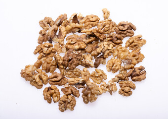 Shelled Walnuts Pile Top View Isolated On White Background