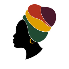 Black woman profile is a beatiful female head in a traditional head wrap. Vector illustration isolated on white