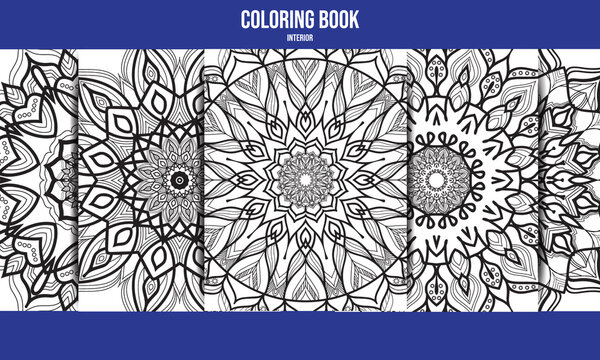 Flower Coloring Book Interior Bundle Set.vector Coloring Mandala Pack