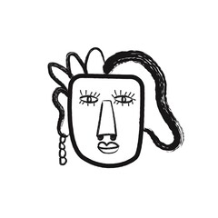 abstract cubism face drawing with art brush strokes shape