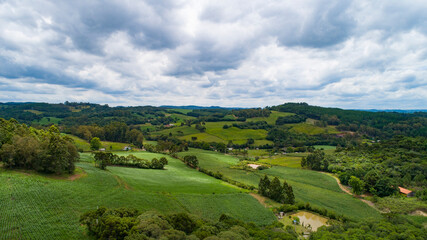 Fototapeta na wymiar Horizonte no campo verde com montanhas