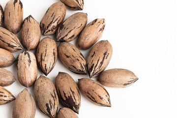 Pecan Nuts In Shell On White Background