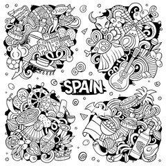Spain cartoon vector doodle designs set.