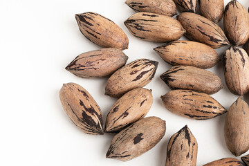 Pecan Nuts In Shell On White Background