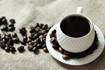 Coffee cup and coffee beans