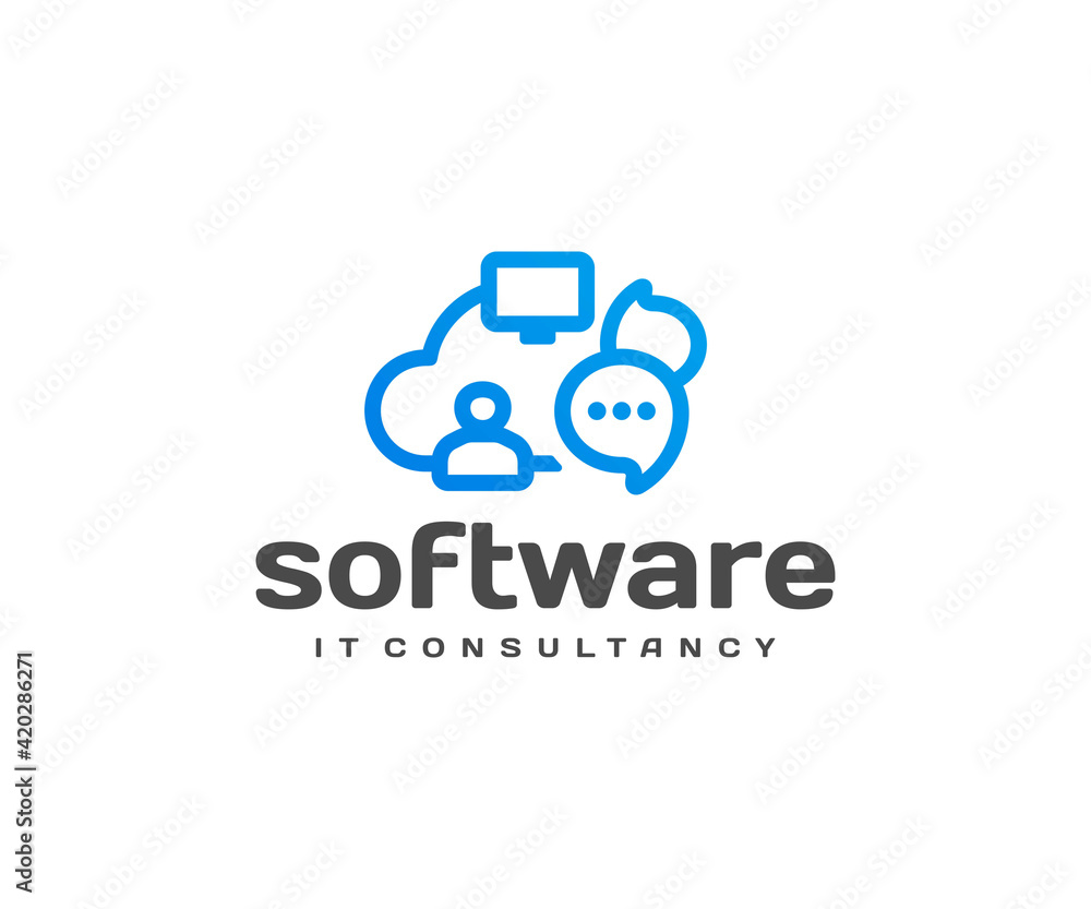 Poster it consultancy logo design. software engineering vector design. cloud connection with human, compute