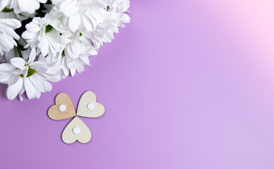 White spring flowers on purple background