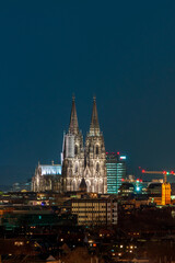 Fototapeta na wymiar Panoramic view of Cologne Cathedral at the blue hour, Germany.