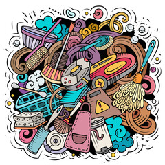 Cleaning cartoon vector doodle design