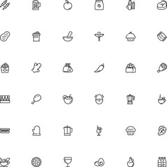 icon vector icon set such as: chili, coconut, lettuce, glassware, template, martini, baguette, froth, pharmacy tool, culinary, ginger, rice, seasoning, freshness, app, mitten, medicine grinder