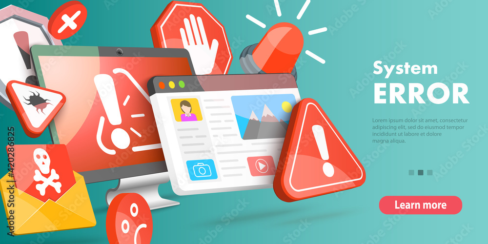 Poster 3d isometric flat vector conceptual illustration of system error.