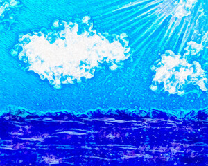 Abstract Painting of Rough Ocean Under Cloudy Sky