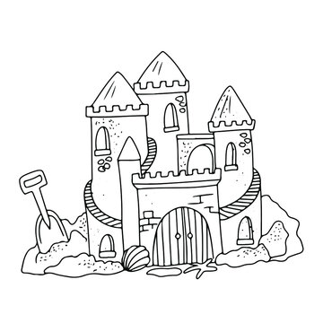 recommend clip art: Sand castle Vector illustration isolated on white background. Simple illustration for coloring book