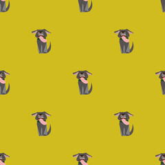 Seamless vector pattern with a funny dog on a yellow background.