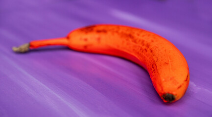 Colorful red painted banana fruit on purple painting background
