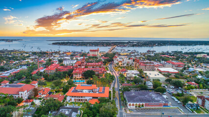 St Augustine, Florida, USA Downtown Drone Skyline Aerial - obrazy, fototapety, plakaty