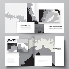 Vector layout of two covers templates for square design bifold brochure, flyer, magazine, cover design, book design, brochure cover. Landscape background decoration, halftone pattern grunge texture.