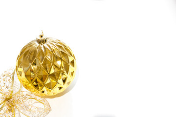 Christmas decorations in gold color on a white background. New Year Holiday Decor Background Texture