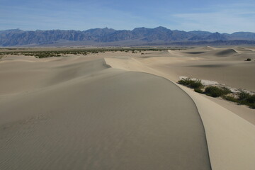 Virgin Desert Landscape in Death Valley, California, Mesquite Dunes with Little Sand Cornices with...