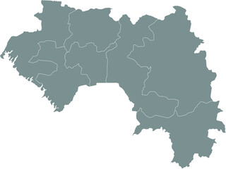 Obraz premium Gray vector map of the Republic of Guinea with white borders of its regions