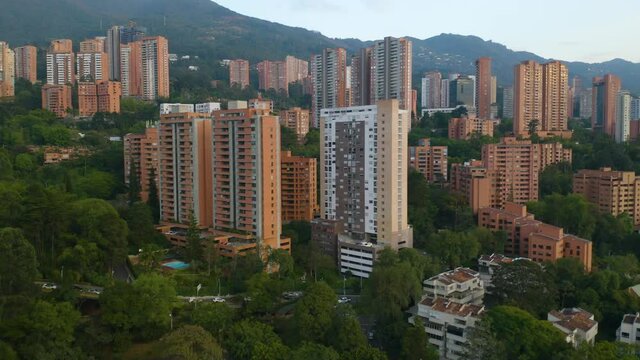 Low Aerial Shot Flying Above Apartment Buildings in Colombian City