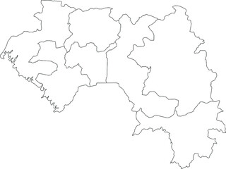 White vector map of the Republic of Guinea with black borders of its regions