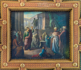Fototapeta na wymiar Painting from the vault of the Basilica of San Bartolomeo all'Isola, on the Tiberina Island in Rome, Italy.
