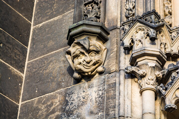 Prague, Czech republic - February 24, 2021. Detail of small sculptures above entrance to the Basilica Minor of Vysehrad