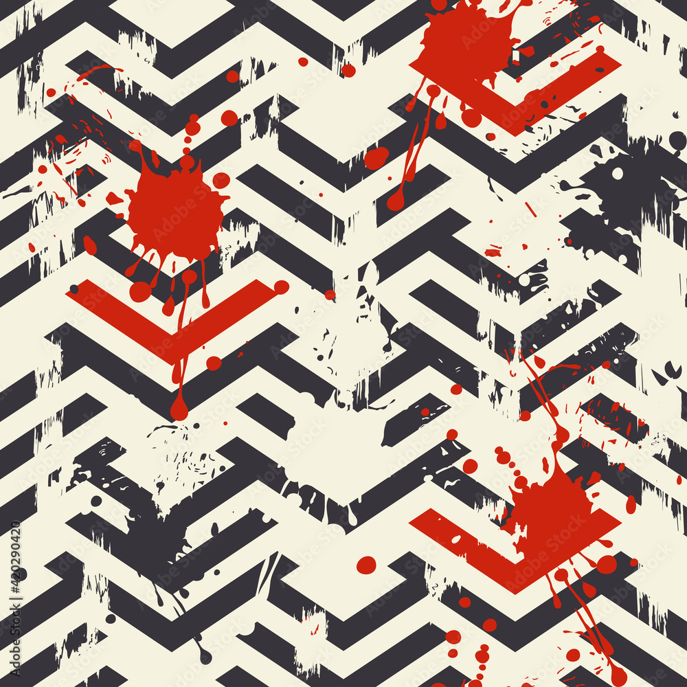 Poster abstract geometric seamless pattern with blots and an effect of attrition in retro colors. vector sh
