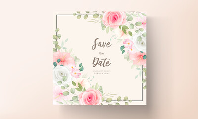 Modern wedding invitation card with beautiful flowers