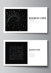 Vector layout of two creative business cards design templates, horizontal template vector design. Abstract technology black color science background. Digital data. Minimalist high tech concept.