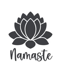 Lotus flower isolated on white background. Motivational positive quote. Yoga center emblem - obrazy, fototapety, plakaty