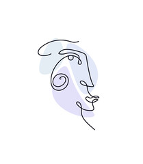 Abstract contour monoline face or portrait. Logo template, icon, avatar, emblem design.Vector illustration.