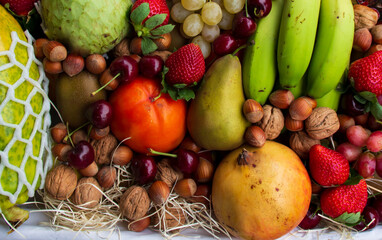Assortment of tropical colorful and delicious fruits