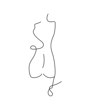 Fototapeta Abstract woman or female body contour. One line style, vector illustration. 