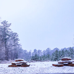 Snowy Landscape With Stacked Stone Display (Vertical)