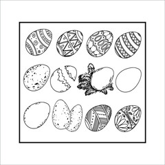 Happy Easter day set. Decorative Easter eggs different tapes Vector set of  icons on the Easter theme in cartoon style