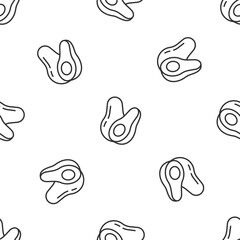 Grey line Avocado fruit icon isolated seamless pattern on white background. Vector