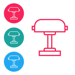 Red line Table lamp icon isolated on white background. Desk lamp. Set icons in circle buttons. Vector