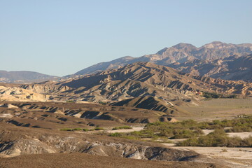 Death Valley California Desert Landscapes Showing Extensive Water Erosion forming Rills and Canyons...