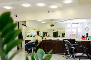 The work of hairdressers during the world quarantine, the process of applying hair dye.