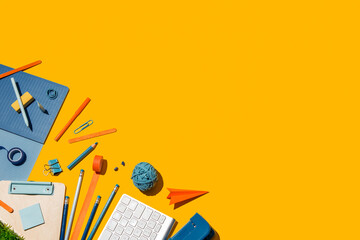 School supplies and pencil case. Back to school concept.	 - obrazy, fototapety, plakaty