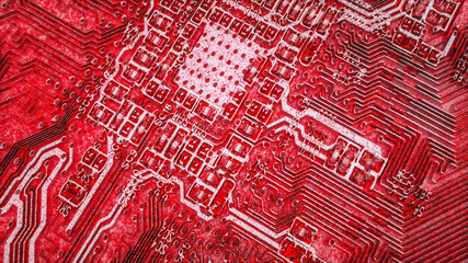 glowing red abstract background part of motherboard. 3d render illustration
