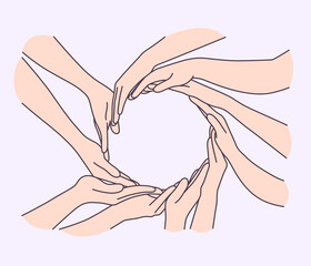 Hands diverse unity togetherness concept. Conceptual symbol of multiracial human hands making a circle