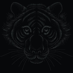 The Vector logo tiger for tattoo or T-shirt design or outwear.  Hunting style big cat print on black background. This hand drawing is for black fabric or canvas.