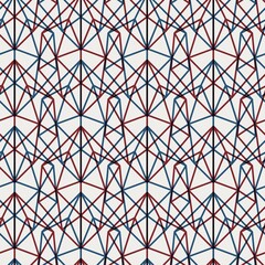 Seamless abstract geometric pattern in flat red blue black white. High quality illustration. Abstract design of red and blue overlaid to form a modern attractive abstract seamless surface design.