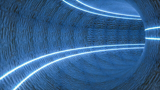 3D circular abstract tunnel with glowing neon light lines. textured walls. 3d render illustration © toomler