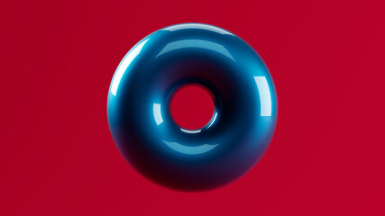 torus as a color sample, a blue sample on a red background, minimal design concept for web,...